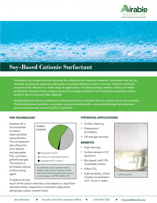 Soy-Based Cationic Surfactant with CO2 Sequestration
